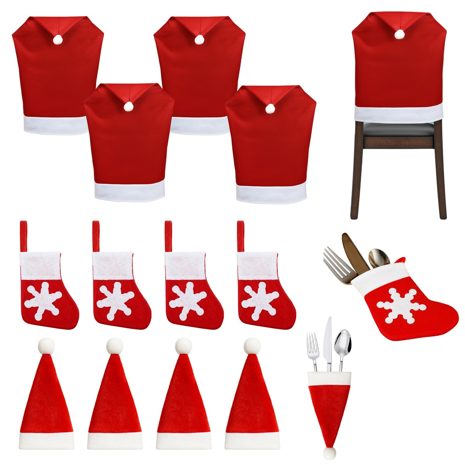 Weihnachtsmann Stuhl Bezüge Set 8/12pc Rot Weiß Filz Mini Hüte Socken