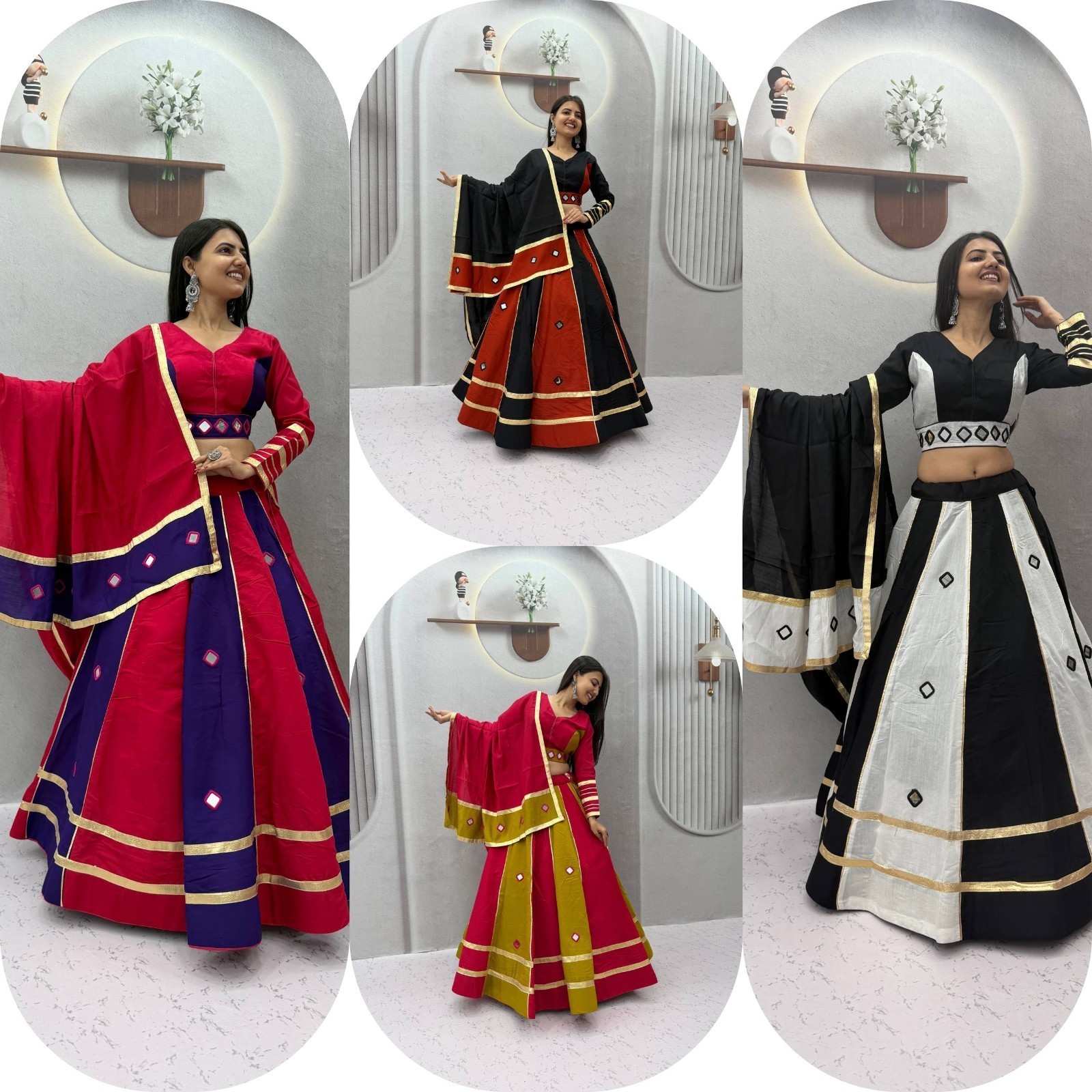 Skyview Fashion Set Lehenga Choli In Seta Roman Donna Con Specchi Reali